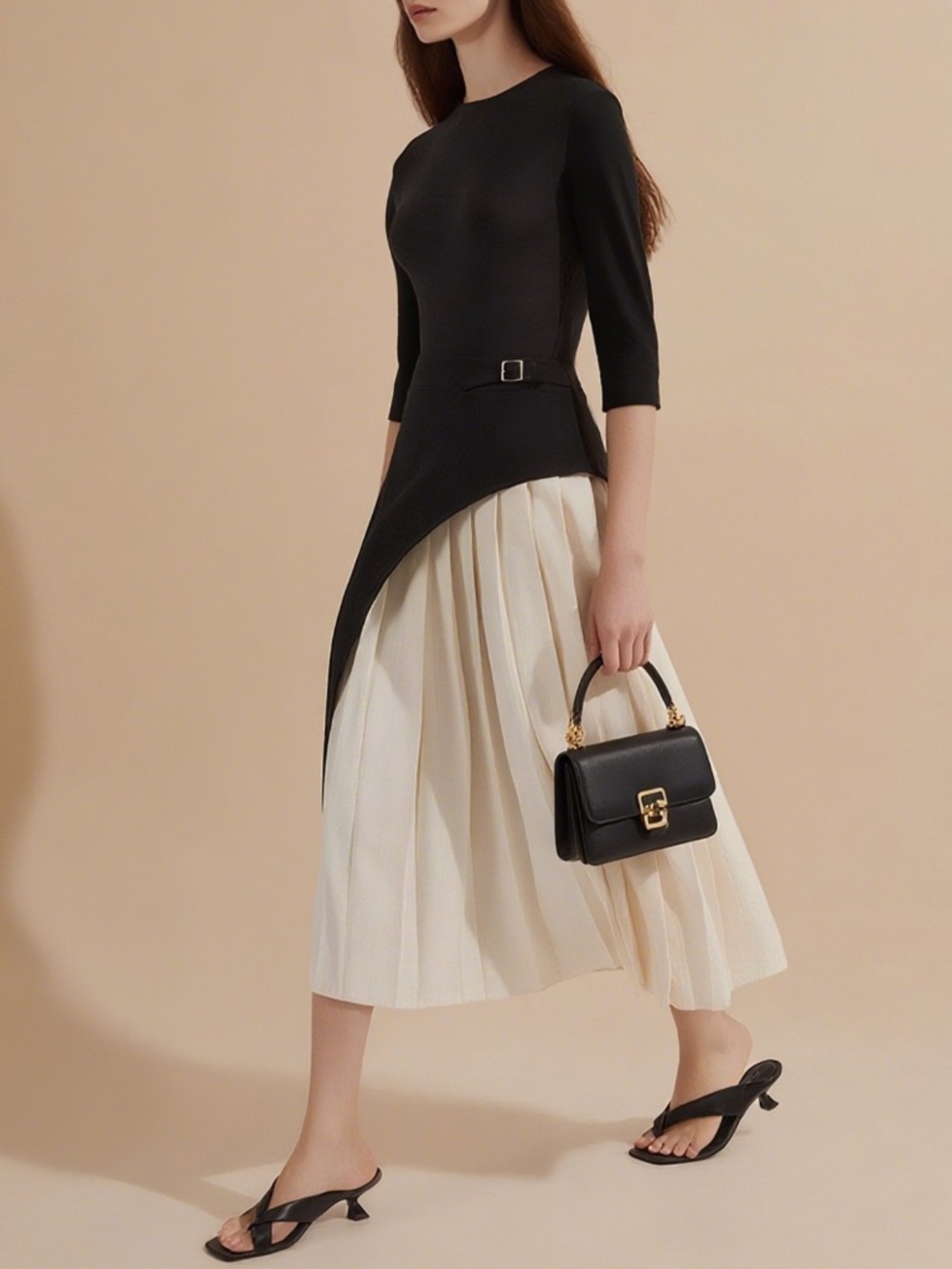 StyleWe Elegant Color Block Pleated Midi Dress – XL – NWT